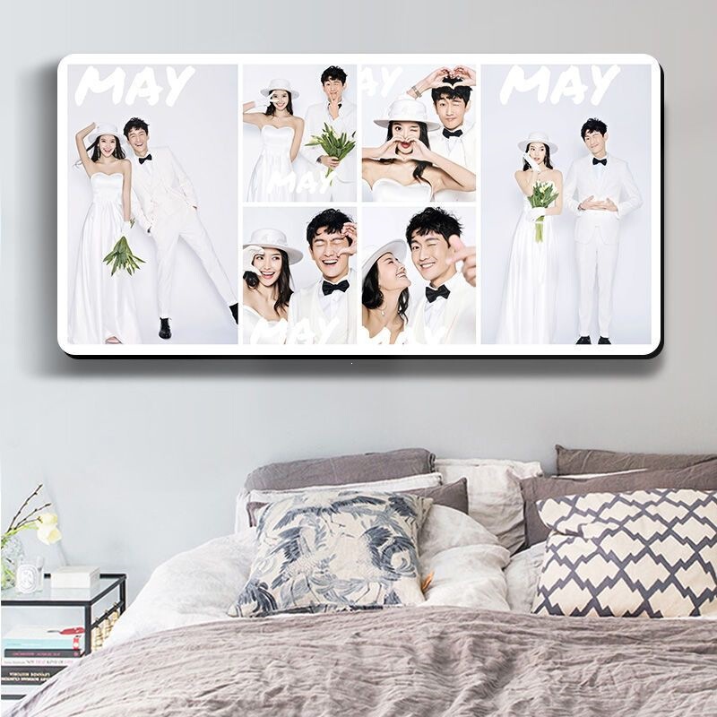 Creative wedding photo enlargement nine-grid Korean crystal photo frame, wall-mounted, no drilling required, for bedroom, bedside, or living room background