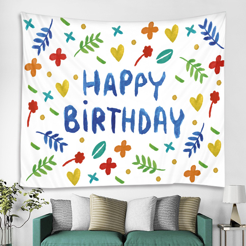 生日背景布新款ins风拍照网红挂毯儿童卡通宝宝生日快乐装饰挂毯