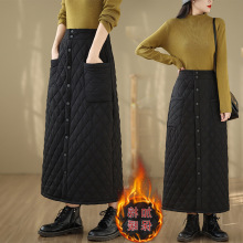 冬季棉裙女半身裙高腰大码加长挡风保暖羽绒棉裙A字加厚订扣女裙