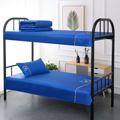 Public security bureau dormitory The bed Three single bed sheet Quilt cover Navy blue 60 Cotton 3-piece set