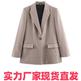 NSSF 自制 跨境外贸欧美女装新款速卖通百搭通勤混纺垫肩西装外套