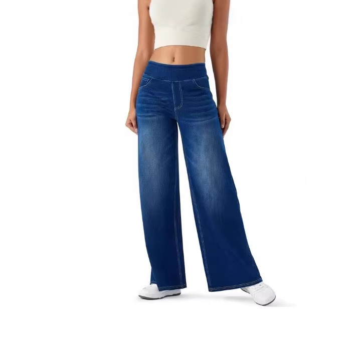 Cross-Border 2025 New European and American High-Waisted Loose Wide-Leg Pants Slimming Wide-Leg Women's Jeans Long Pants
