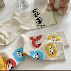 早秋襪子女韓版可愛卡通插畫風中筒襪棉襪長襪學院風學生熊熊樂園