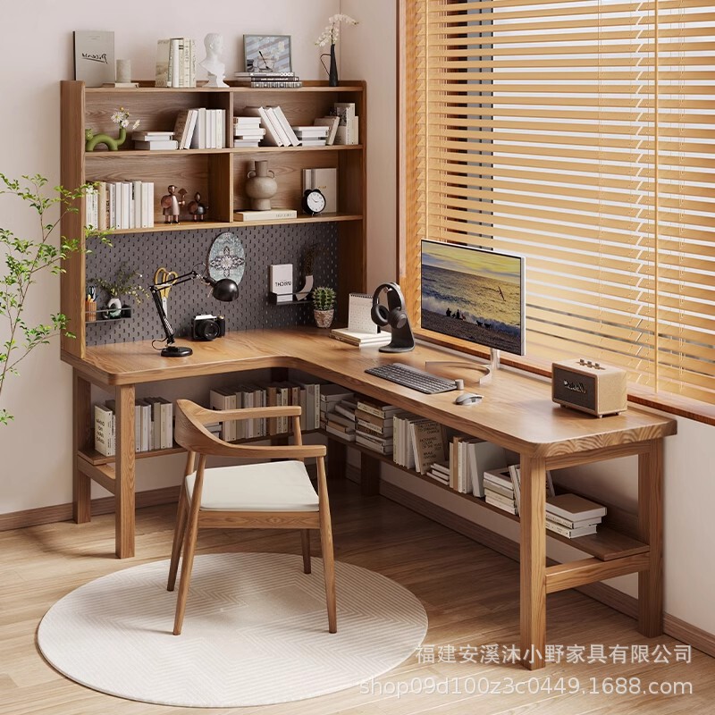 Solid Wood Corner Desk Storage Shelf Writing Desk Learning Table Designer Creative Living Room Home New Style