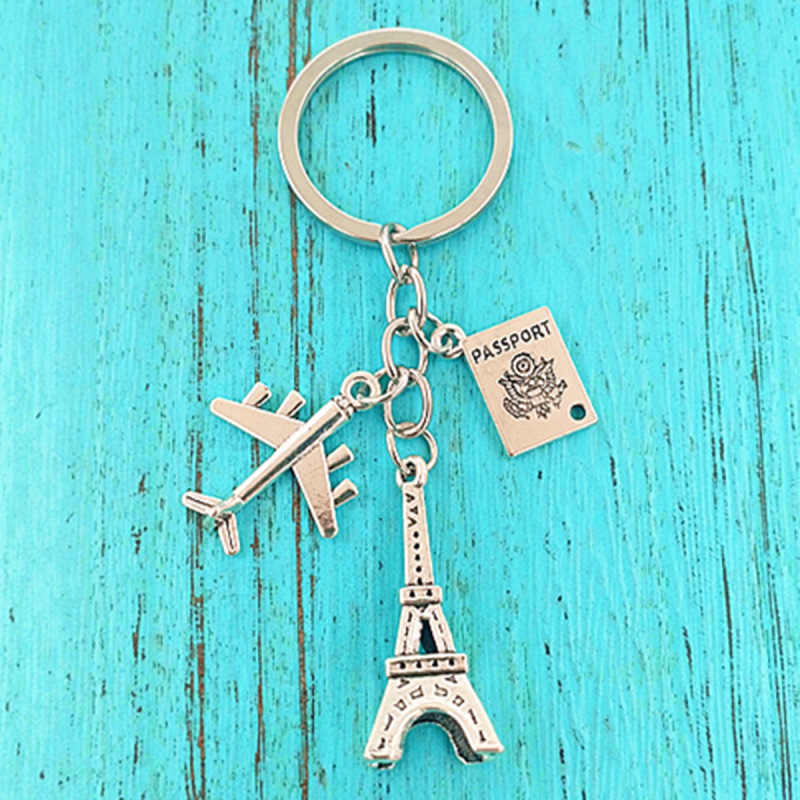 Cross-border Hot Products Paris Tower Aircraft Camera Passport Creative Key Chain Travel Key Ring
