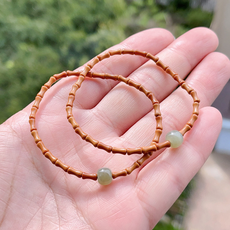 Olive Core mini Small Bamboo with Natural Hetian Jade Jasper Single Circle Women's Bracelet, Simple and Versatile Niche