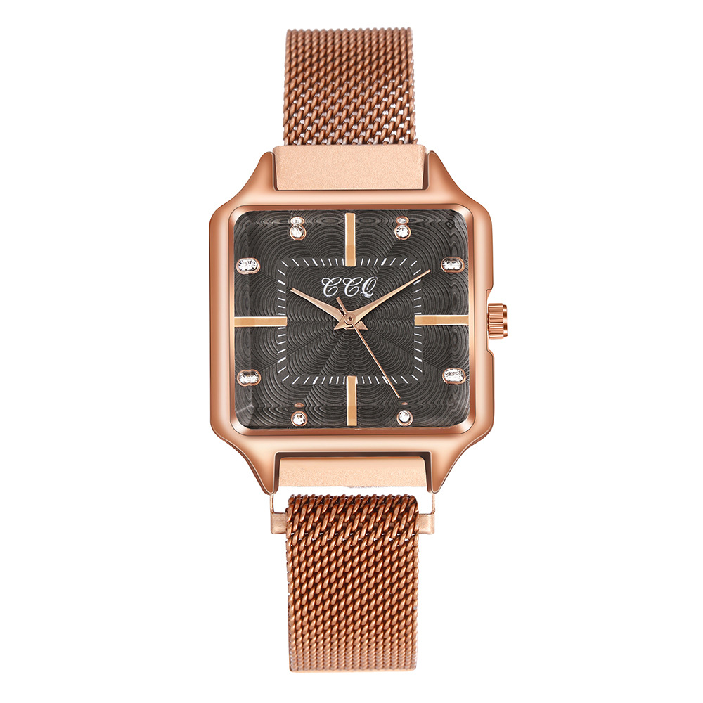 Modische Luxus-Quadrat-Zifferblatt mit Diamant-Intarsien, modische Magnetschnalle mit Quarz-Damenarmbanduhr_voghion.com