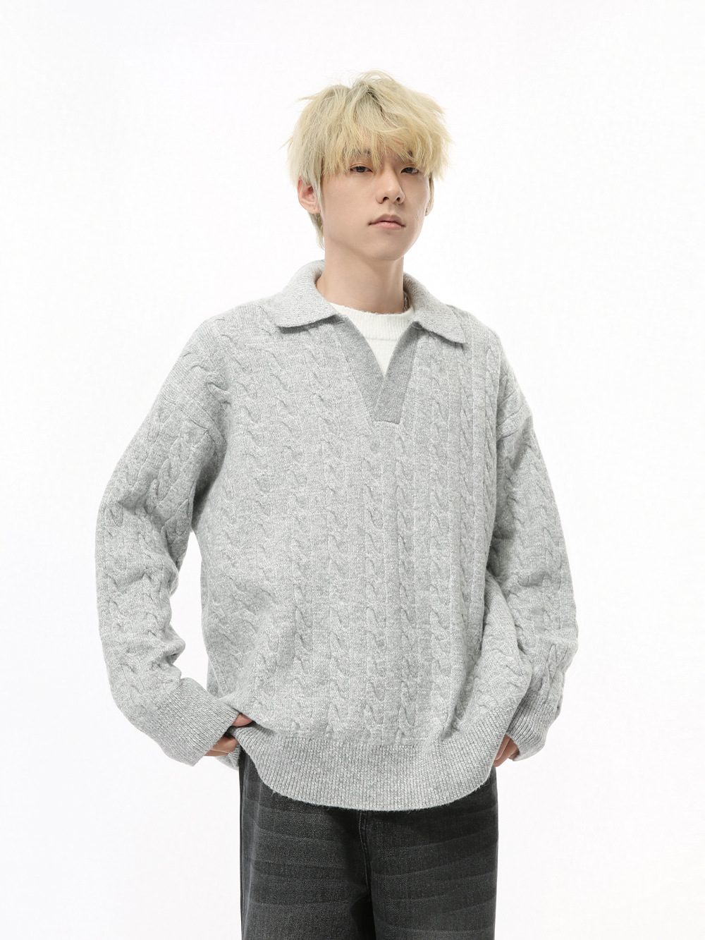 MTLCLOTHES Hombres| Nuevos productos de otoño coreanos falsos de dos piezas de camiseta de collar pullover pareja suéter suelto