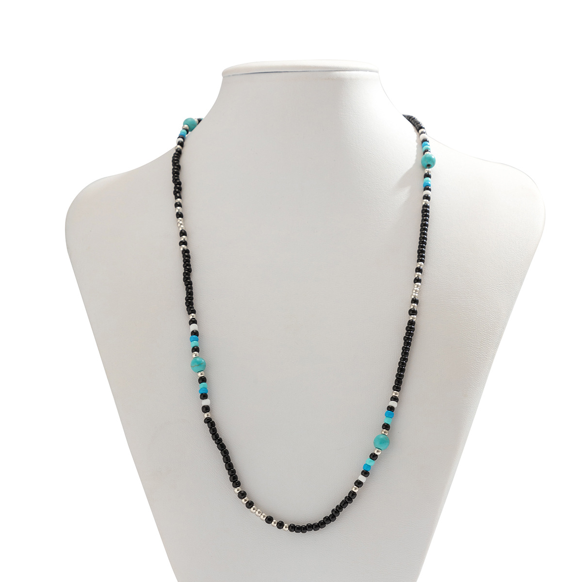 turquoise, Seed Bead Material Geometric Pattern Unisex Gender Retro Style Fashion Simple Bead Turquoise Mixed Color Stitching Clavicle Chain Necklace Unisex Ornament