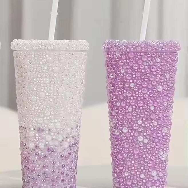 国境を越えた大容量のかわいいコーヒーカップ子供用ウォーターカップダイヤモンド断熱カップは温水を装填できますプラスチックストローカップ女性用|undefined
