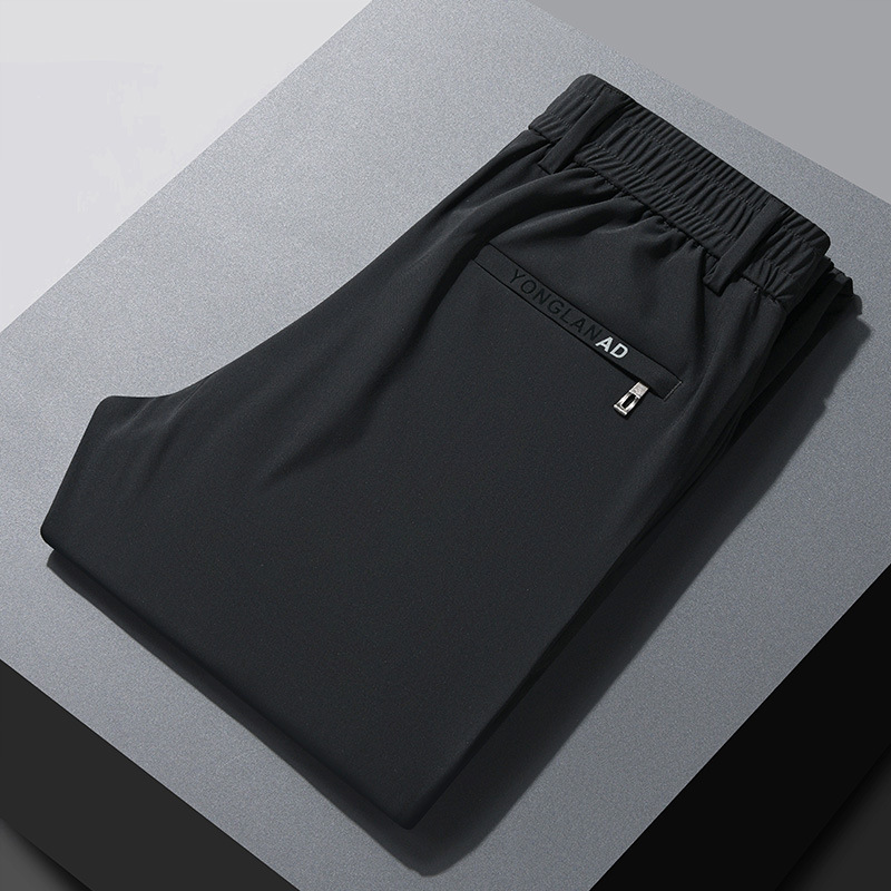 Summer Milk Silk Semi-Elastic Casual Pants Slim Thin Long Pants Youth Korean Style Men's Ice Silk Sports Pants