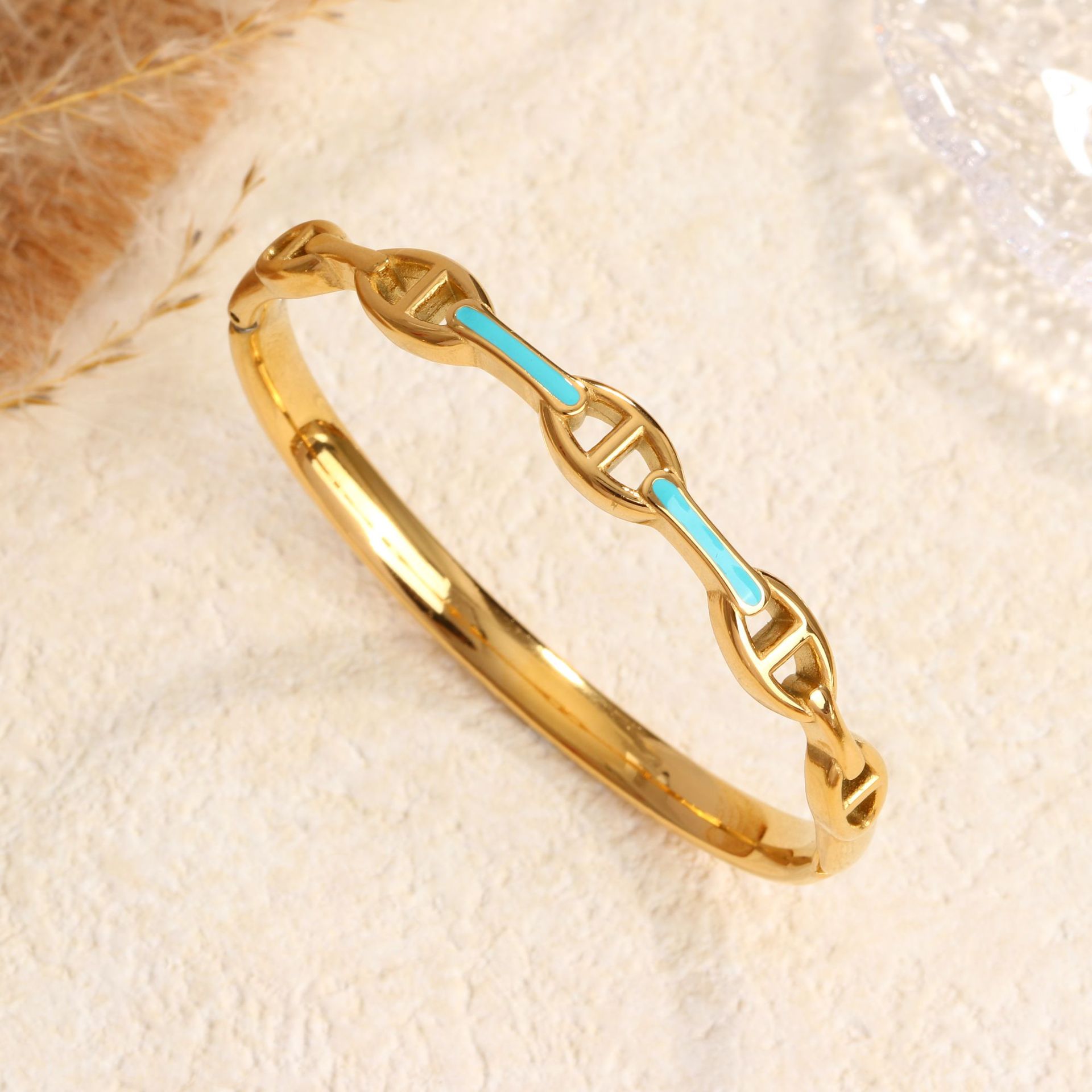 90 돼지코 블루 오일 팔찌 골드