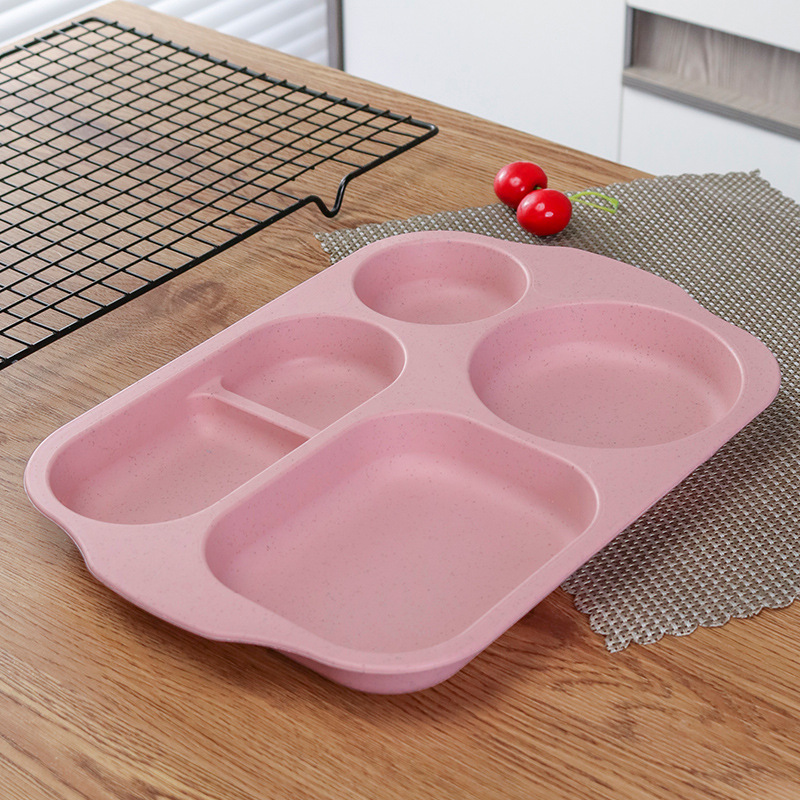 4 piezas de paja de trigo estudiante cena plato engrosada cantina compartimiento vajilla resistente a la caída anti-escaldado multi-rejilla plato logo image 17