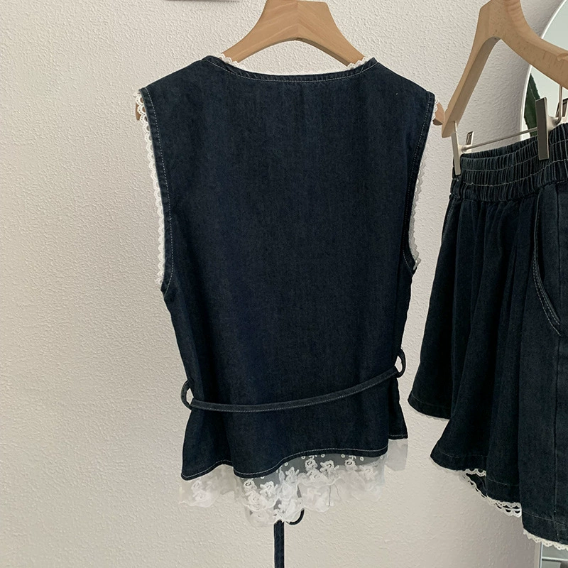 Кружевной набор Denim без рукавов, кружевное платье, высокая талия
