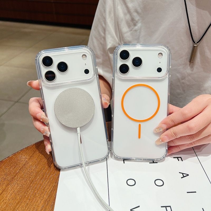 İnce şeffaf Apple manyetik kılıf 18Promax cep telefonu kılıfı iPhone17 plus sert 15pro darbeye dayanıklı kılıf için uygun