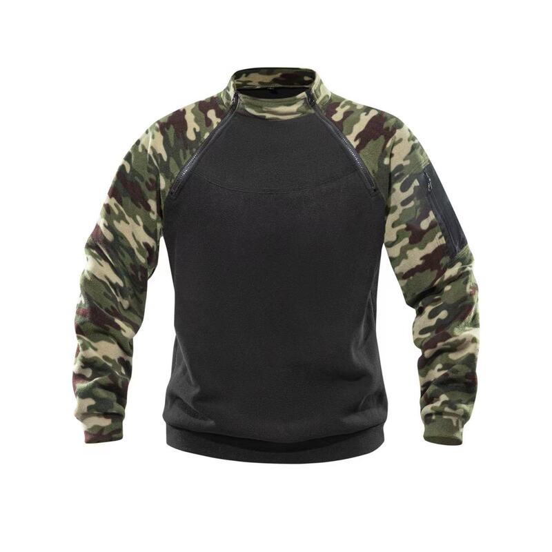 Manufacturers cross-border European and American collar men's sweater spring and autumn loose double sleeve color matching outdoor warm breathable tactical men's clothing