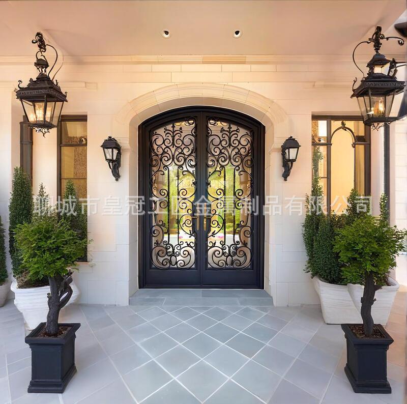 New Style Villa Wrought Iron Entrance Door, Factory Direct Supply Handmade Black Double-Open Villa Wrought Iron Entrance Door New Style Villa Wrought Iron Entrance Door, Factory Direct Supply Handmade Black Double-Open Villa Wrought Iron Entrance Door