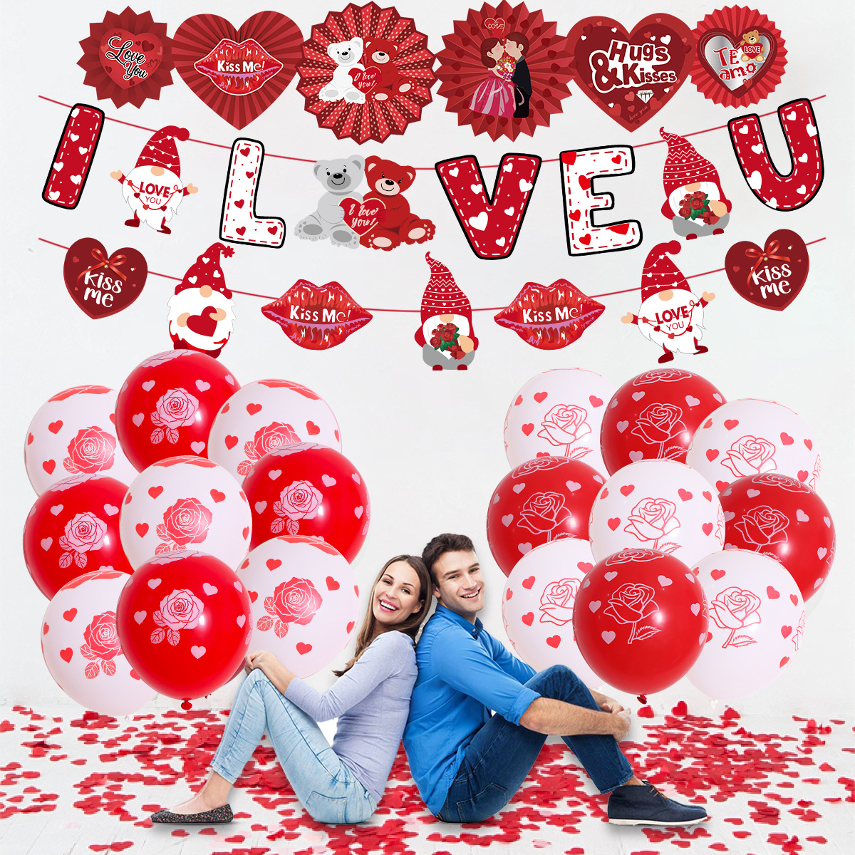 25 años de nuevo conjunto de valentines transfronterizos enano decoración ventilador espiral colgante regalo de valentines suministros de fiesta