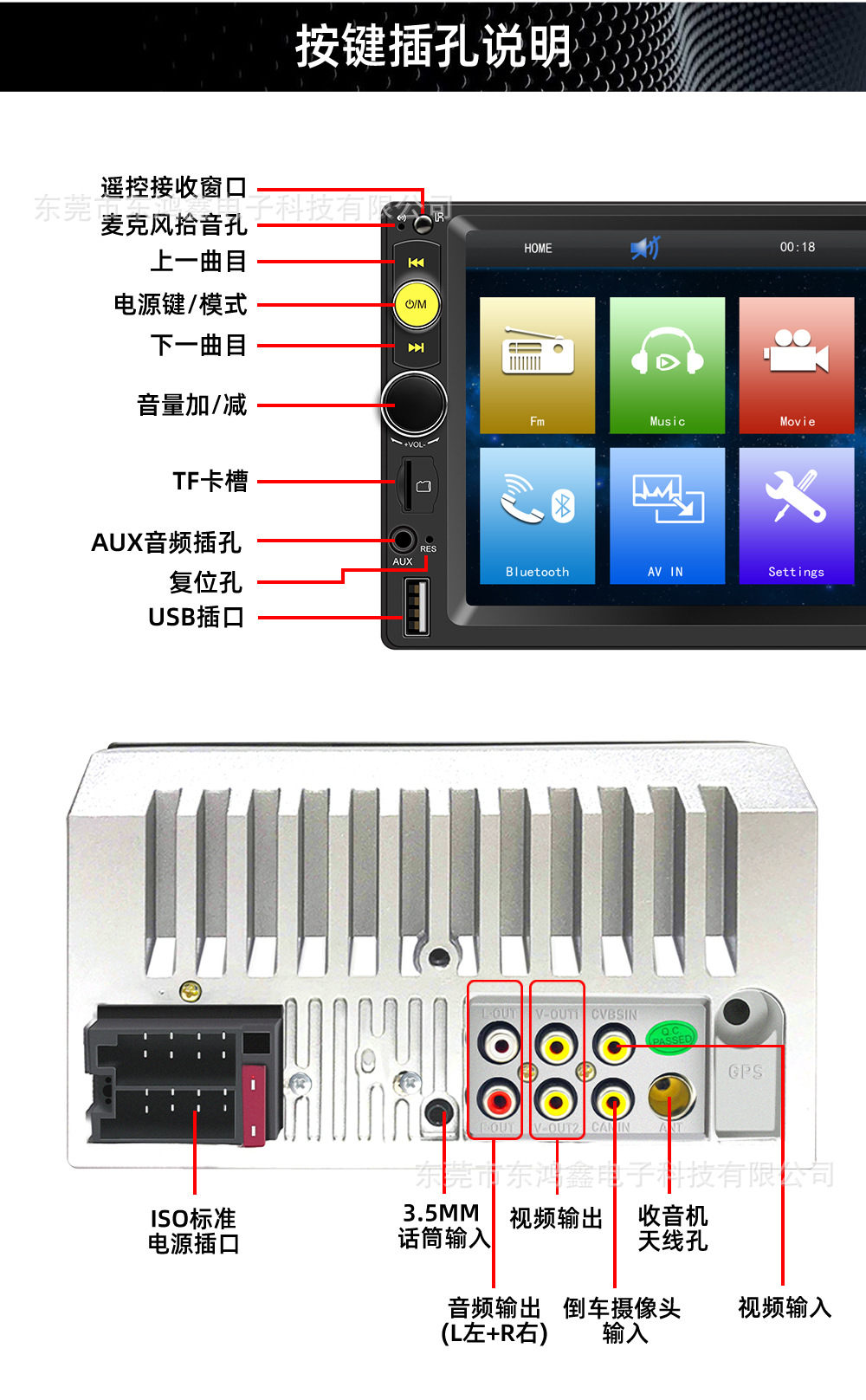 Dual-Spindle 7inch Car Mp5 Player with Card Slot, Car Mp4 Radio, Supports Bluetooth Calls and Reversing 7010B