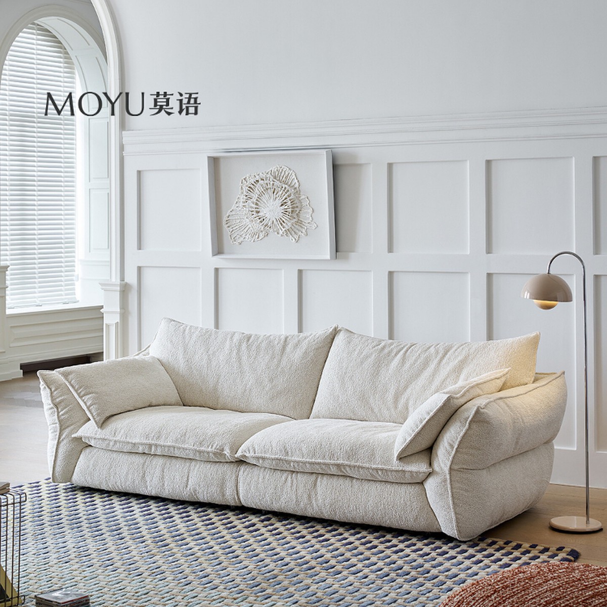 Gladuo Sofa French Retro Cream Style Living Room Fabric Straight Row Sofa Designer down Sofa