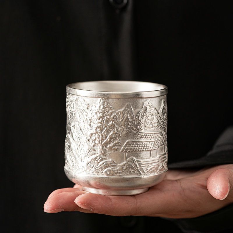 Large Sterling Silver Master Cup Single Cup Handmade Silver Cup High-End Personal Tea Cup Health Single Cup Silver Tea Bowl