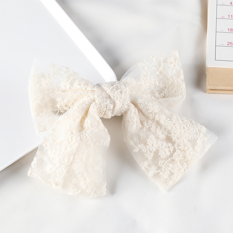 Korean Style Lace Bow Hairpin Embroidered Sweet Elegant Fairy Ribbon Spring Clip Internet Celebrity Girl's Headwear Top Clip_voghion.com