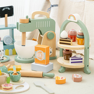 Cross-border simulation children's play house afternoon tea dessert cakes for sale teapots cups tea sets sets wooden toys