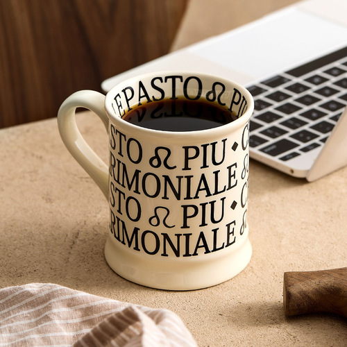 Roman Impression Letter Ceramic Milk Glass High-Heeled Cup Coffee Cup Cream Series Breakfast Cup