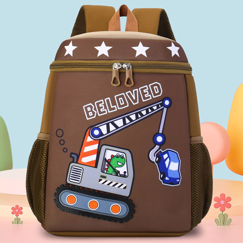 Mochila infantil de dibujos animados, coche de ingeniería, mochila escolar para niños, jardín de infantes, mochila transpirable para niñas de clase media y grande, luz