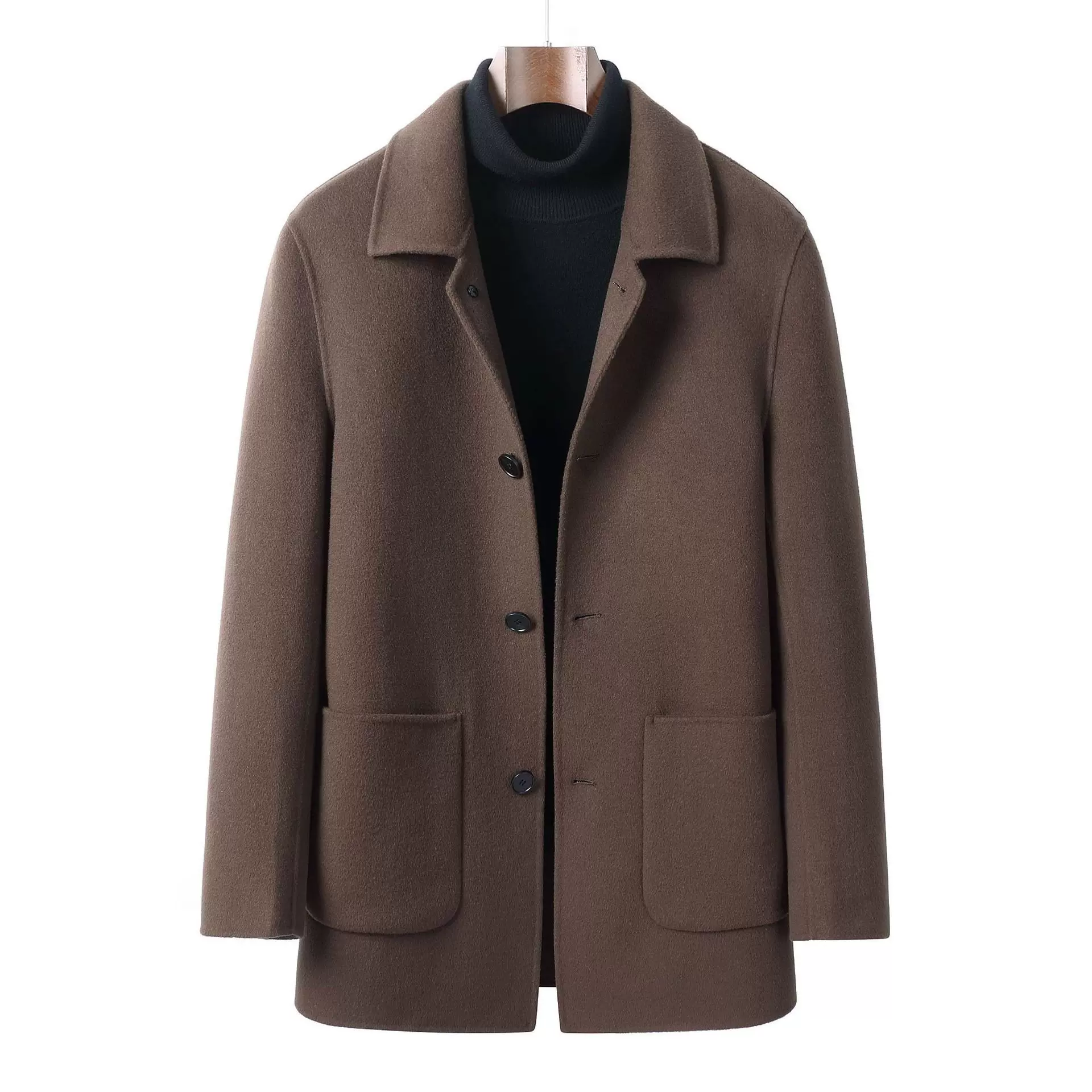 100%羊毛男士翻领夹克新款男装中老年商务爸爸装挺阔有型外套男装