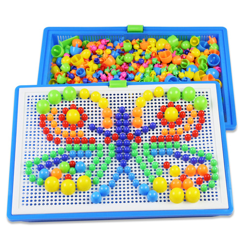 Creative 296 Mushroom Nail Pin Puzzle Children's Educational Toys Wholesale Qiaoqiao Nail Puzzle 3-7 Years Old Factory Direct Sales