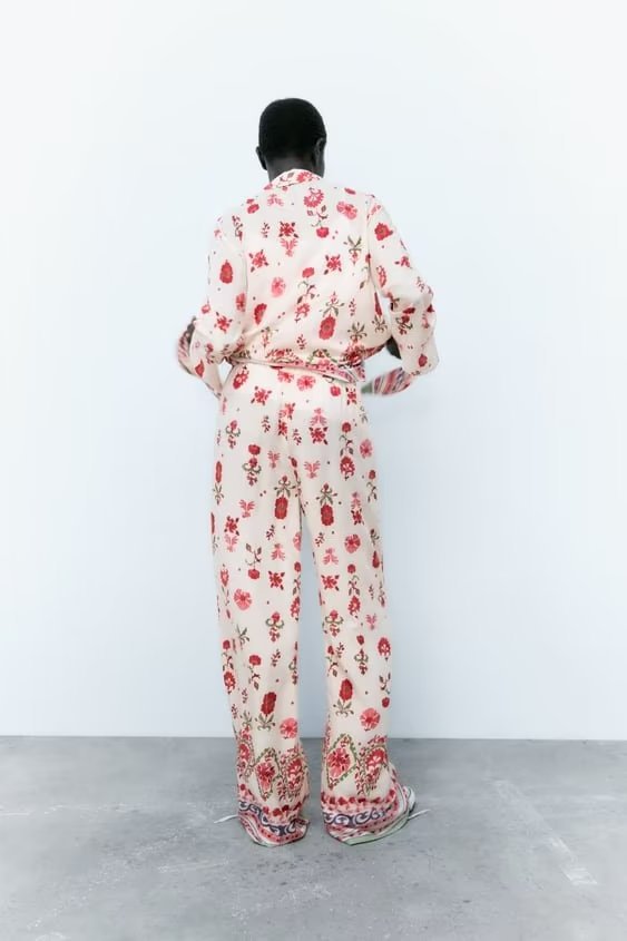 straight wide leg floral print pants NSAM135762