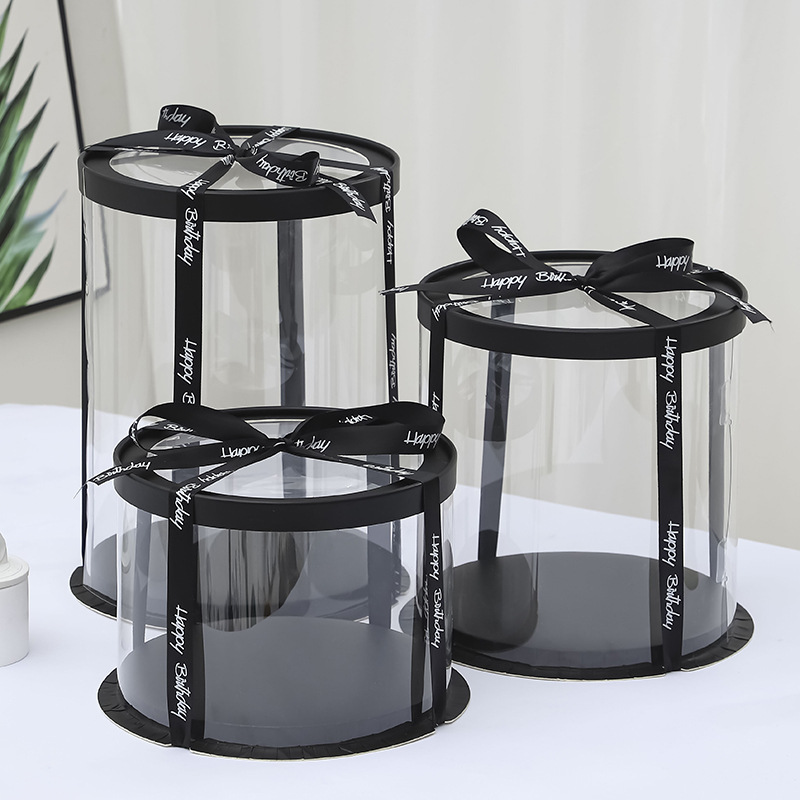 Caja de pastel transparente redonda 4 pulgadas 6 pulgadas 8 pulgadas 10 pulgadas 12 pulgadas caja de embalaje de pastel de cumpleaños especial de doble capa