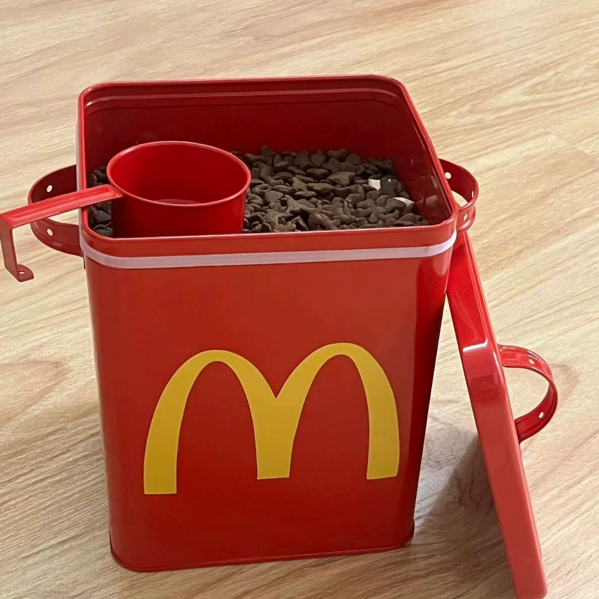 Коробка для хранения корма для кошек McDonald's в стиле Xiaohongshu, запечатанная, влагостойкая, сумка-бокс для хранения зерна, милая кошка M