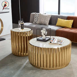 意式轻奢茶几大理石圆形创意沙发边几不锈钢现代简约别墅客厅角几