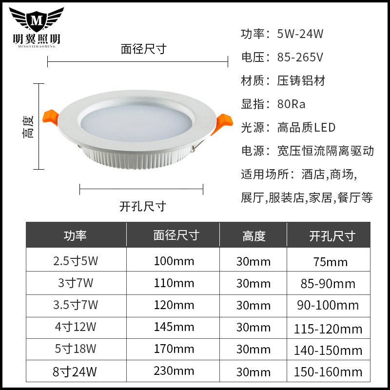 LED downlight incrustado lámpara agujero 2,5 pulgadas 4 pulgadas integrado 12W blanco y negro fundición anti-reflejo anti-niebla lámpara agujero lámpara de techo