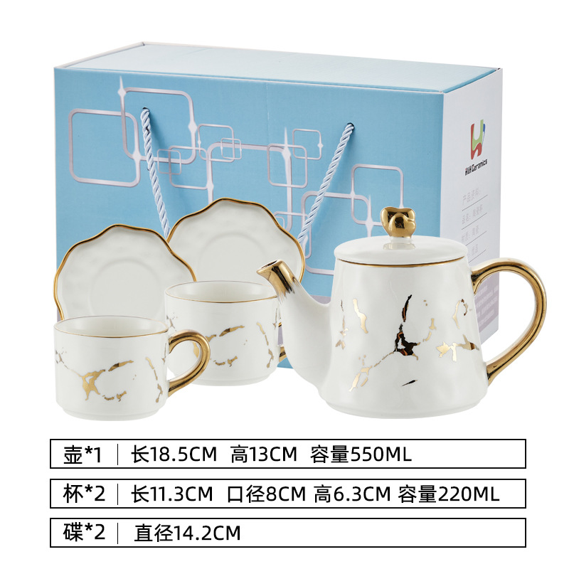Ins tetera de cerámica taza de café y platillo Amazon regalo de venta caliente juego de té chapado en oro especial traje de apoyo logo