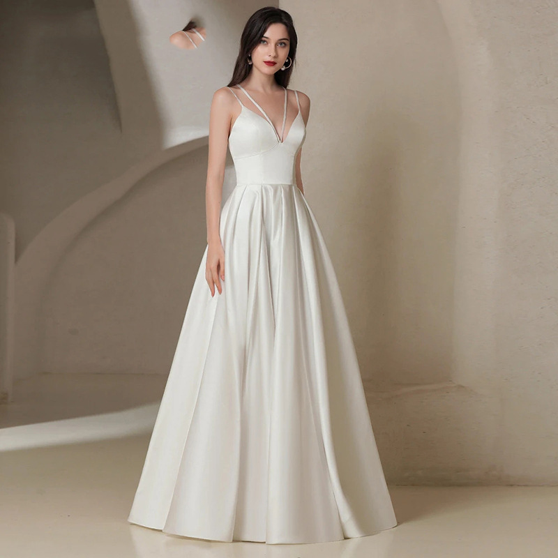 Cross-Border New Sexy Backless Ball Gown V-Neck Sleeveless Floor-Length Dress for Women's Party Wedding