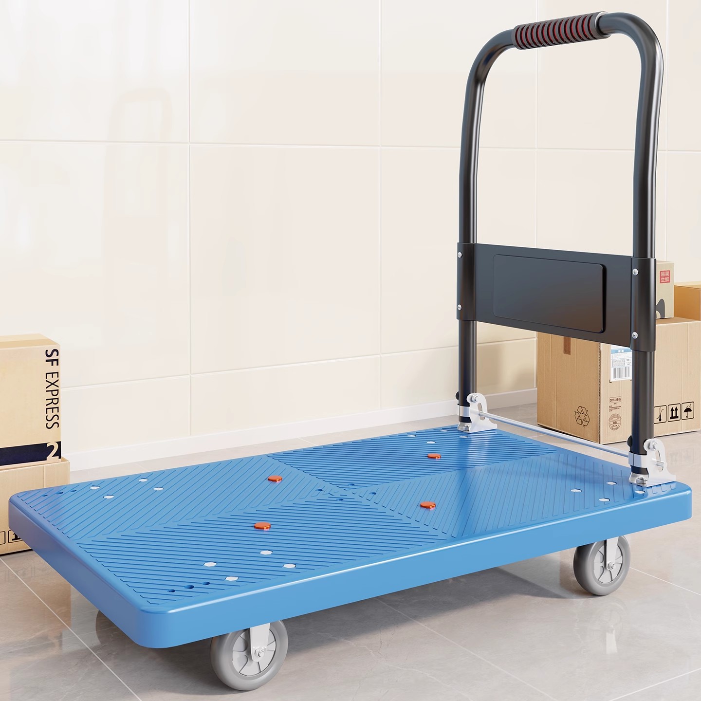 Small Cart for Carrying Goods, Flatbed Cart for Picking up Express Delivery, Small Cart, Foldableing Lightweight Portable Shopping Cart, Handcart
