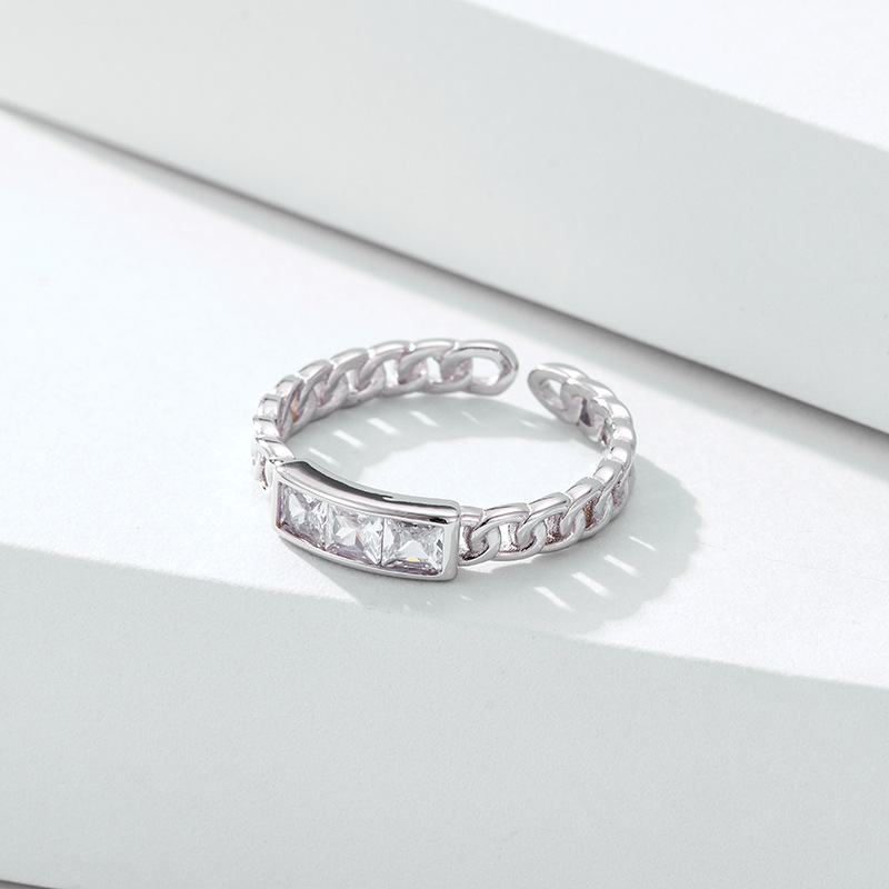 S925 anillo de plata de ley Luz de las mujeres diseño de nicho de lujo de gama alta Viento frío anillo abierto pulsera de anillo de dedo índice de diamantes