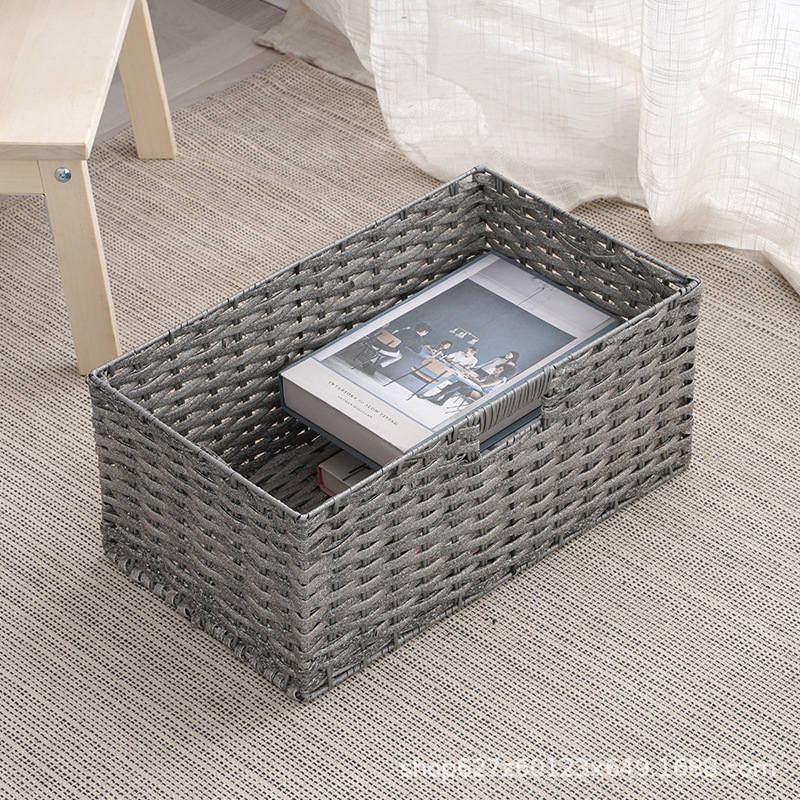 Cesta de almacenamiento de escritorio de oficina Cesta de almacenamiento tejida de ratán de imitación Libros y revistas Cesta de almacenamiento de acabado de escritorio Suministro