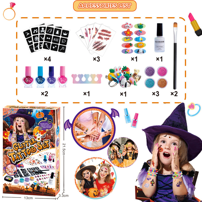 Cross-Border Girls Play House Accessories Toys Halloween Theme DIY Tattoo Stickers Nail Polish Holiday Kidsren's Gifts