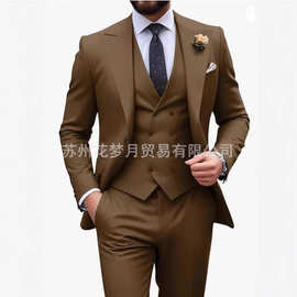 2025跨境亚马逊男士西装修身三件套婚礼新郎服西装舞会礼服西装跨