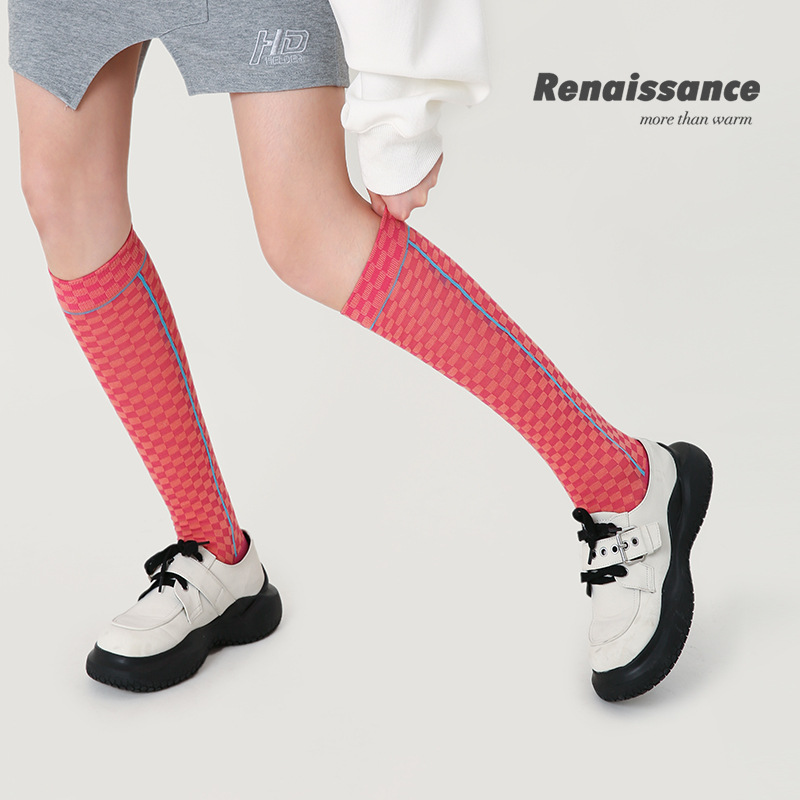 Renaissance Original Women's Socks Spring And Summer Simple Mid-length Socks Girls'Calf Socks Korean Style Color Block Socks For Women - 3