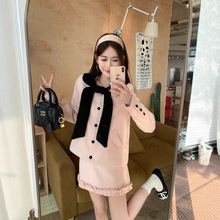 实拍 2025秋冬韩版甜美蜜桃粉毛呢大衣+温柔显瘦半身短裙两件套装