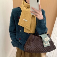 新款含羊毛混纺冬季围巾女纯色针织韩版清新甜美时尚百搭保暖围脖