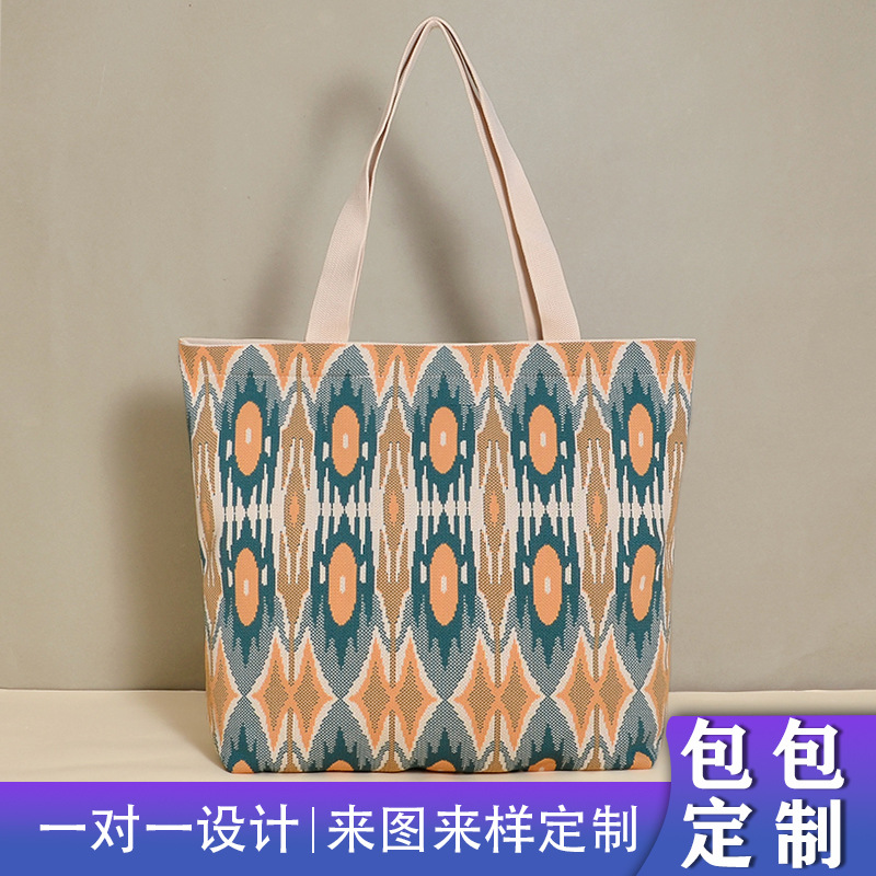 针织包定制新疆特色民族风编织单肩包艾德莱斯异域风情织花手提包