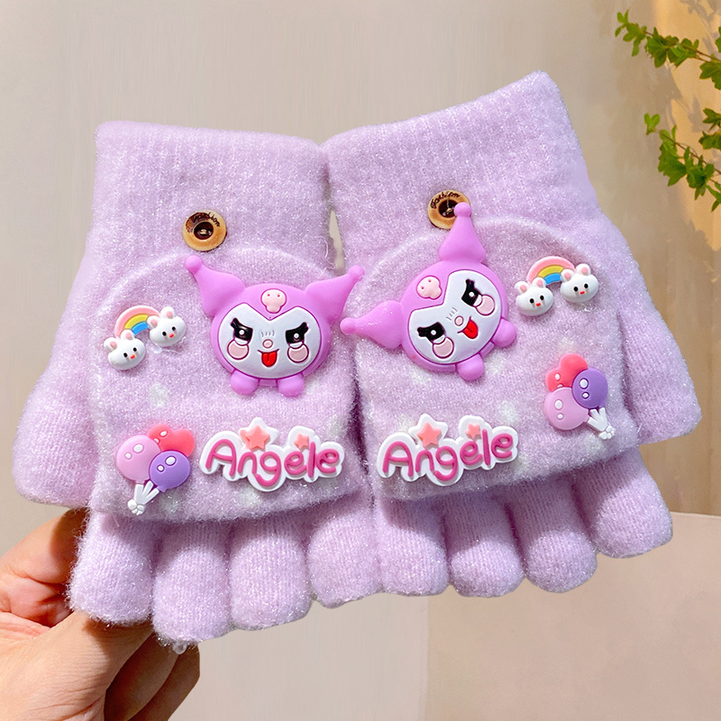 Guantes DIY para niñas Kolomi otoño y invierno para niños calientes dedos de punto para niñas de punto de lana caliente cinco dedos