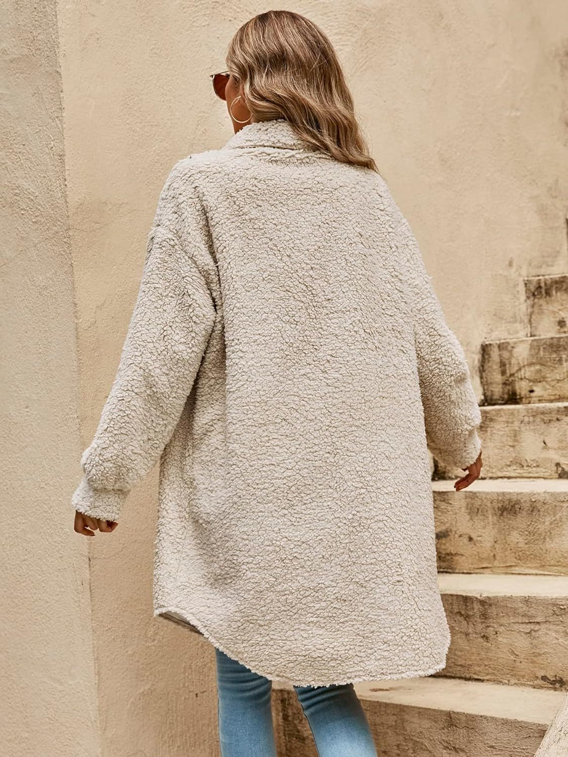 Cross-border Amazon new European and American autumn open buckle lapel plush coat loose temperament commuter long coat for women Cross-border Amazon new European and American autumn open buckle lapel plush coat loose temperament commuter long coat for women