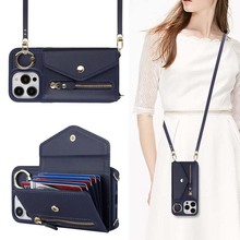 iPhone15手机壳14Pro斜挎拉链零钱包带卡槽苹果12/13Promax保护套